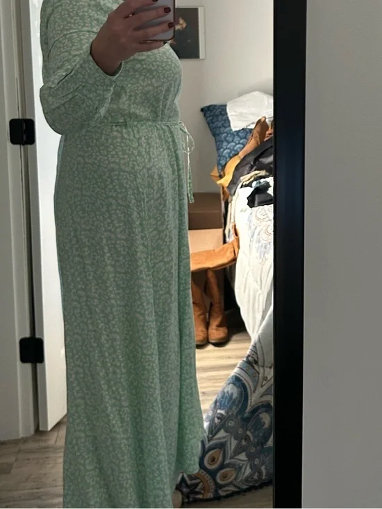 Joe Fresh Mint Green Printed Long Sleeve Midi Dress - Picture 7 of 8